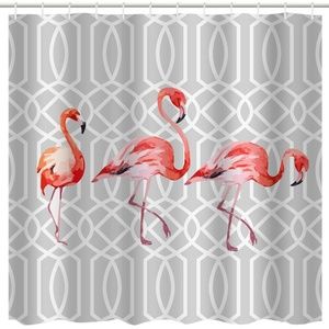 Grey Flamingo Tropical Shower Curtain 72 x 84